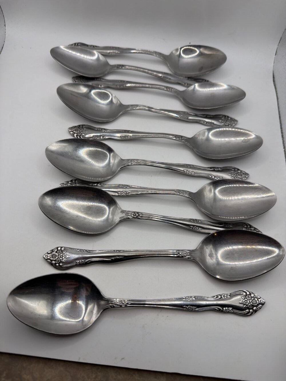 1847 Rogers Bros Stainless Steel spoons Floral Pattern Set Of 8 Vintage Flatware
